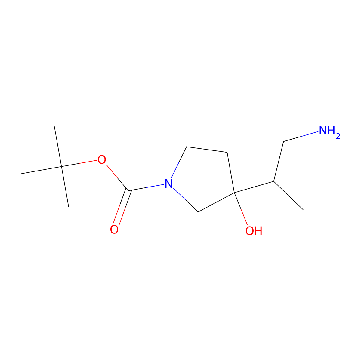 Tert-butyl 3-(1-aminopropan-2-yl)-3-hydroxypyrrolidine-1-carboxylate molecular structure, CAS 1785545-32-5
