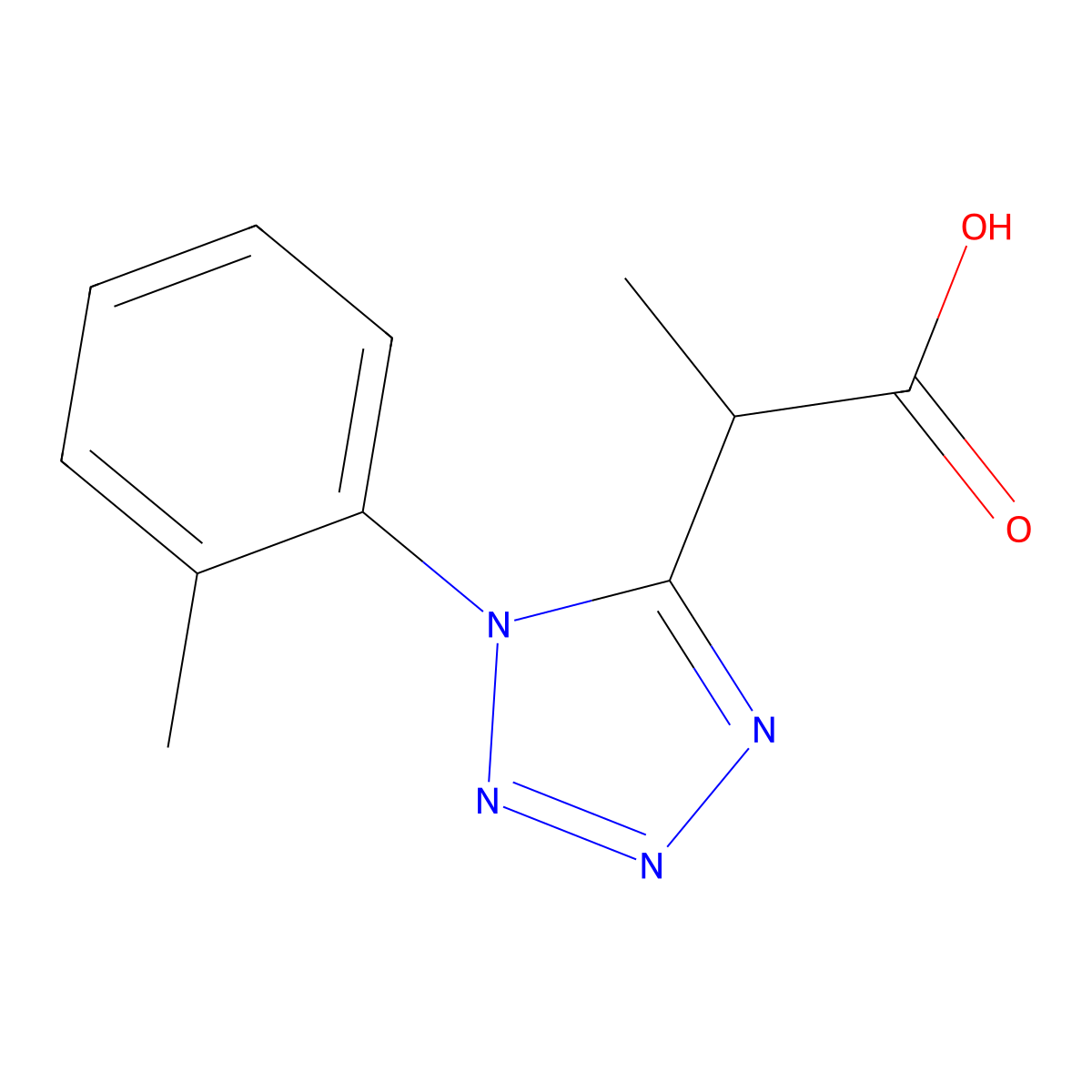 2-[1-(2-methylphenyl)-1H-1,2,3,4-tetrazol-5-yl]propanoic acid molecular structure, CAS 1785558-92-0