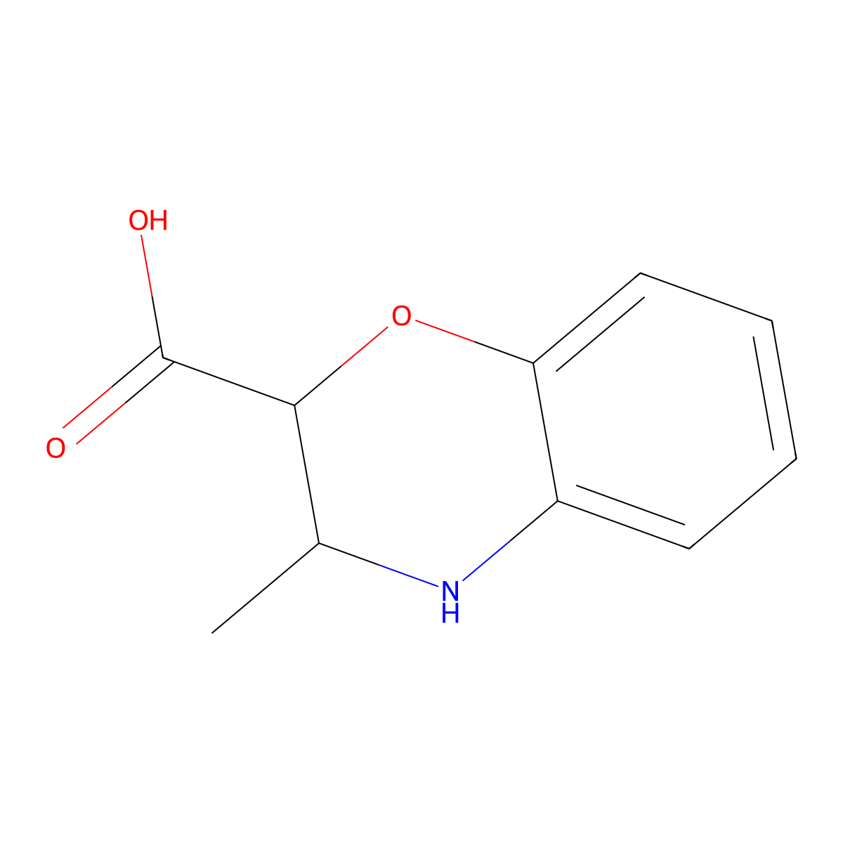 3-Methyl-3,4-dihydro-2H-1,4-benzoxazine-2-carboxylic acid molecular structure, CAS 1785562-84-6