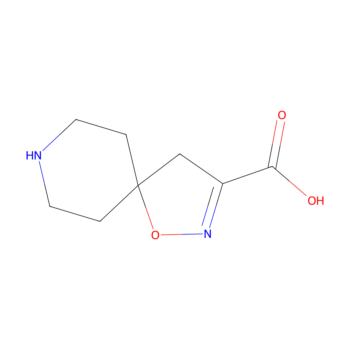 1-Oxa-2,8-diazaspiro[4.5]dec-2-ene-3-carboxylic acid molecular structure, CAS 1785578-57-5