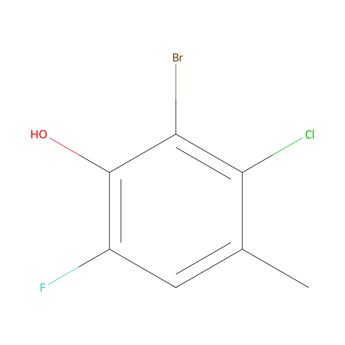 2-Bromo-3-chloro-6-fluoro-4-methylphenol molecular structure, CAS 1785595-31-4