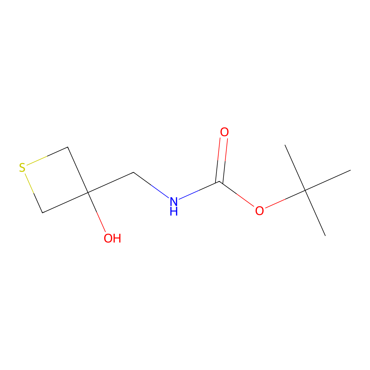 tert-butyl N-[(3-hydroxythietan-3-yl)methyl]carbamate molecular structure, CAS 1785616-75-2