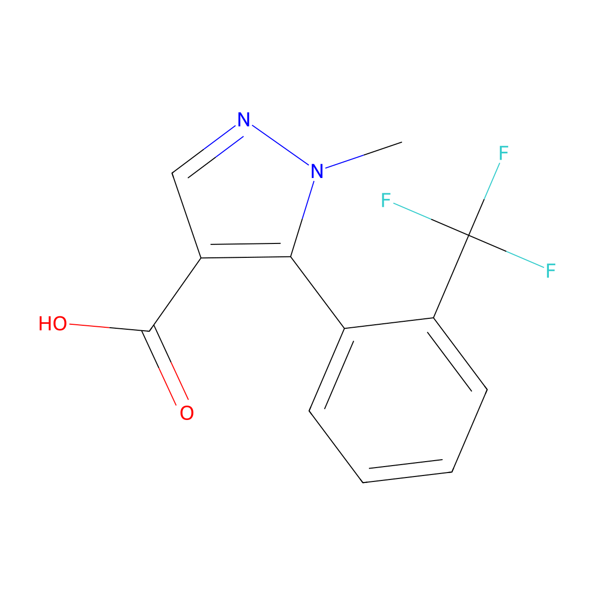 1-methyl-5-[2-(trifluoromethyl)phenyl]-1H-pyrazole-4-carboxylic acid molecular structure, CAS 1785622-05-0
