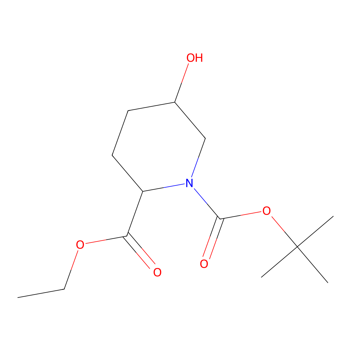 1-Tert-butyl 2-ethyl 5-hydroxypiperidine-1,2-dicarboxylate molecular structure, CAS 1785721-13-2