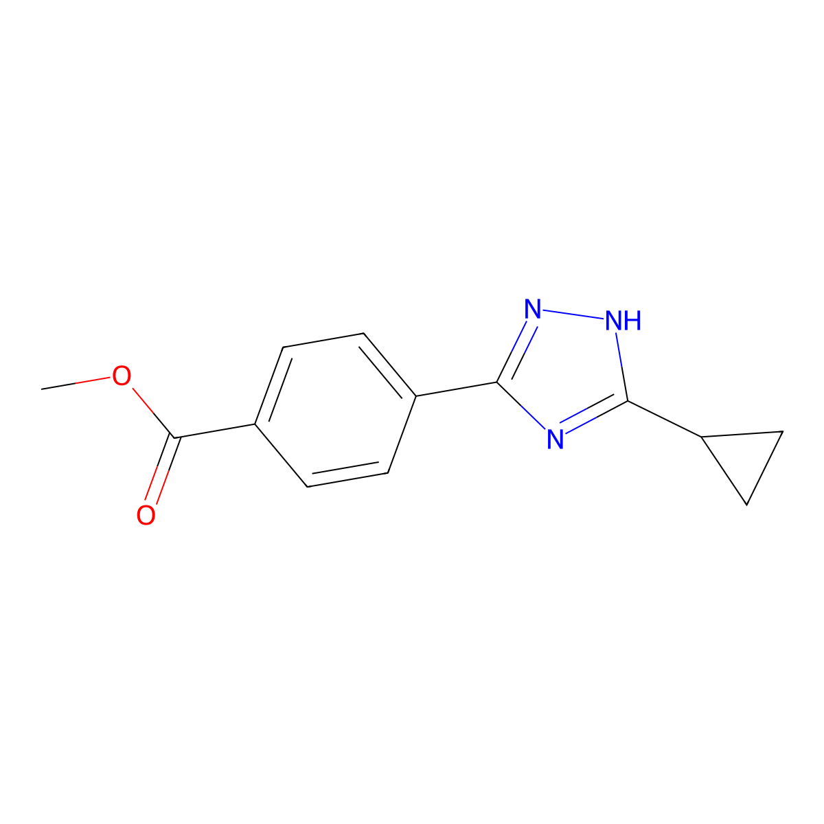 Methyl 4-(3-cyclopropyl-1H-1,2,4-triazol-5-yl)benzoate molecular structure, CAS 1785759-16-1