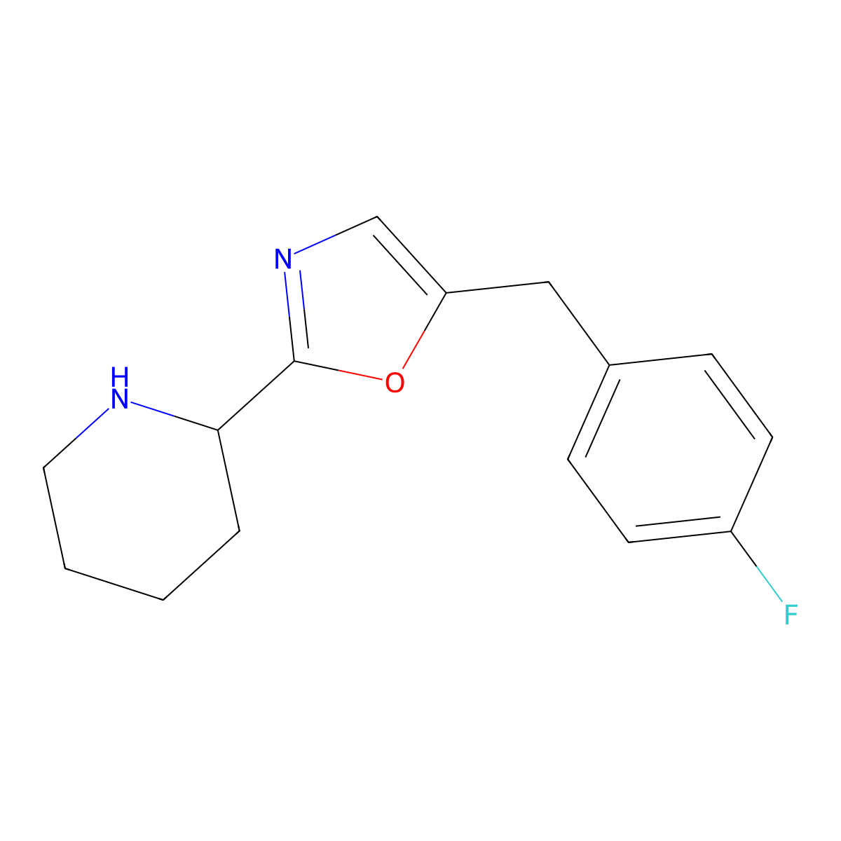 5-(4-Fluorobenzyl)-2-(piperidin-2-yl)oxazole molecular structure, CAS 1785759-50-3