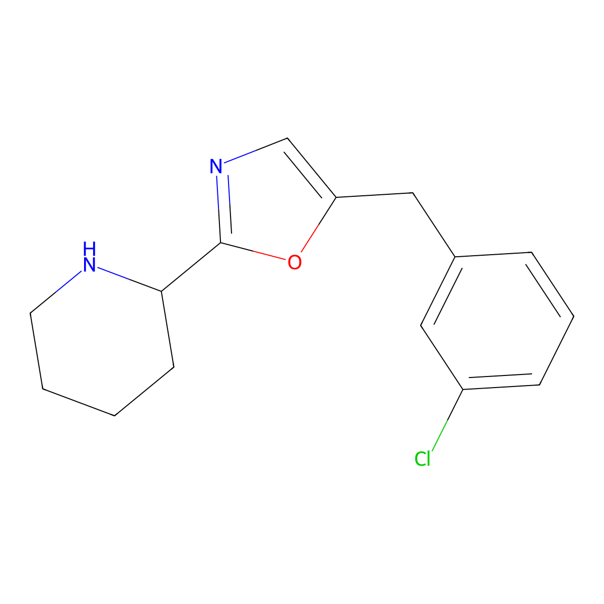 5-(3-Chlorobenzyl)-2-(piperidin-2-yl)oxazole molecular structure, CAS 1785761-02-5