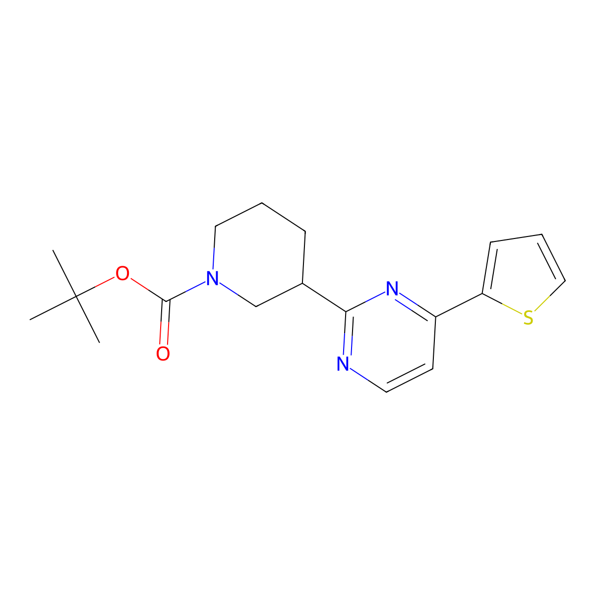 Tert-butyl 3-[4-(2-thienyl)pyrimidin-2-yl]piperidine-1-carboxylate molecular structure, CAS 1785761-27-4