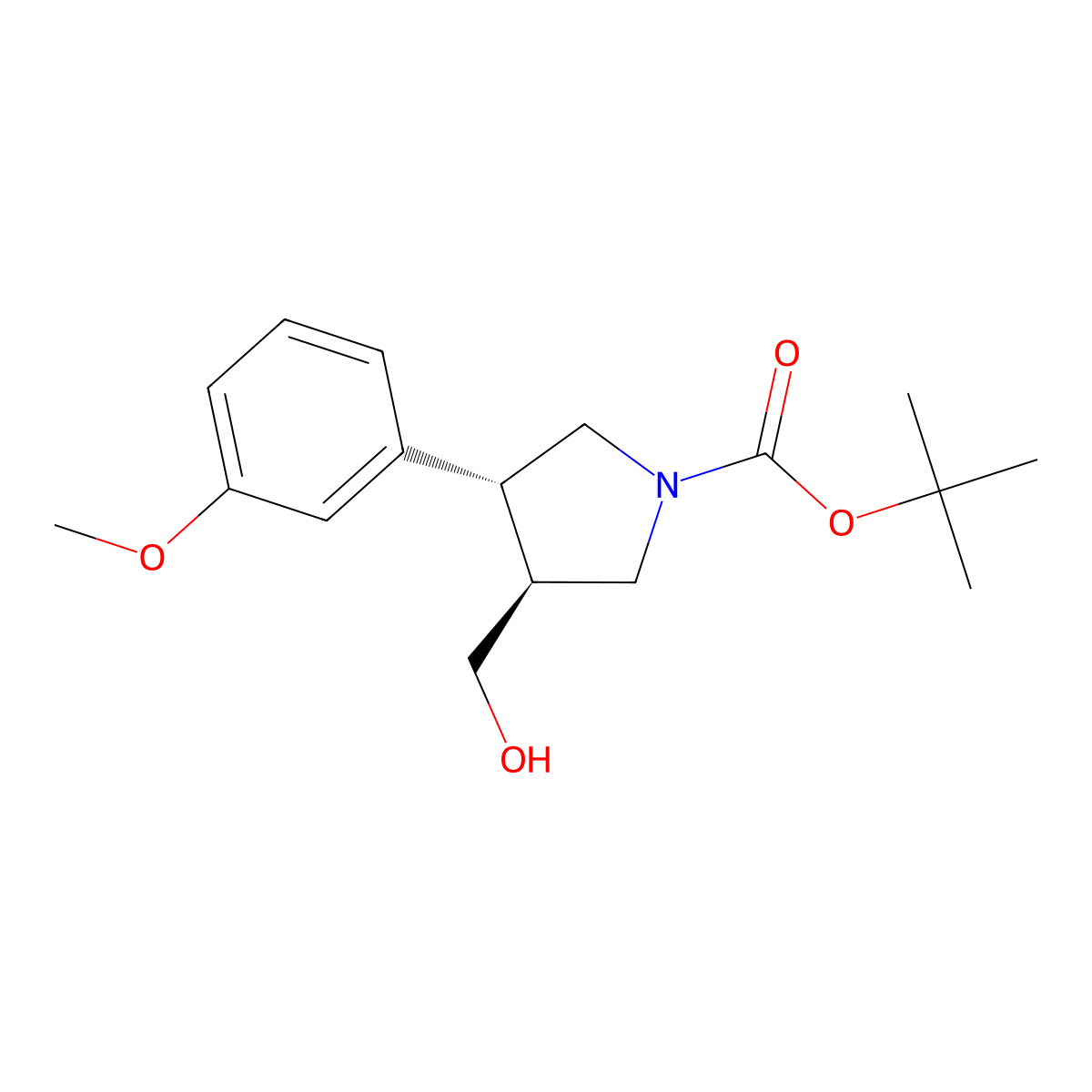 Tert-butyl 3-(hydroxymethyl)-4-(3-methoxyphenyl)pyrrolidine-1-carboxylate molecular structure, CAS 1785761-41-2