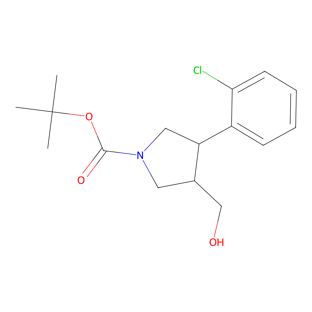 Tert-butyl 3-(2-chlorophenyl)-4-(hydroxymethyl)pyrrolidine-1-carboxylate molecular structure, CAS 1785761-81-0