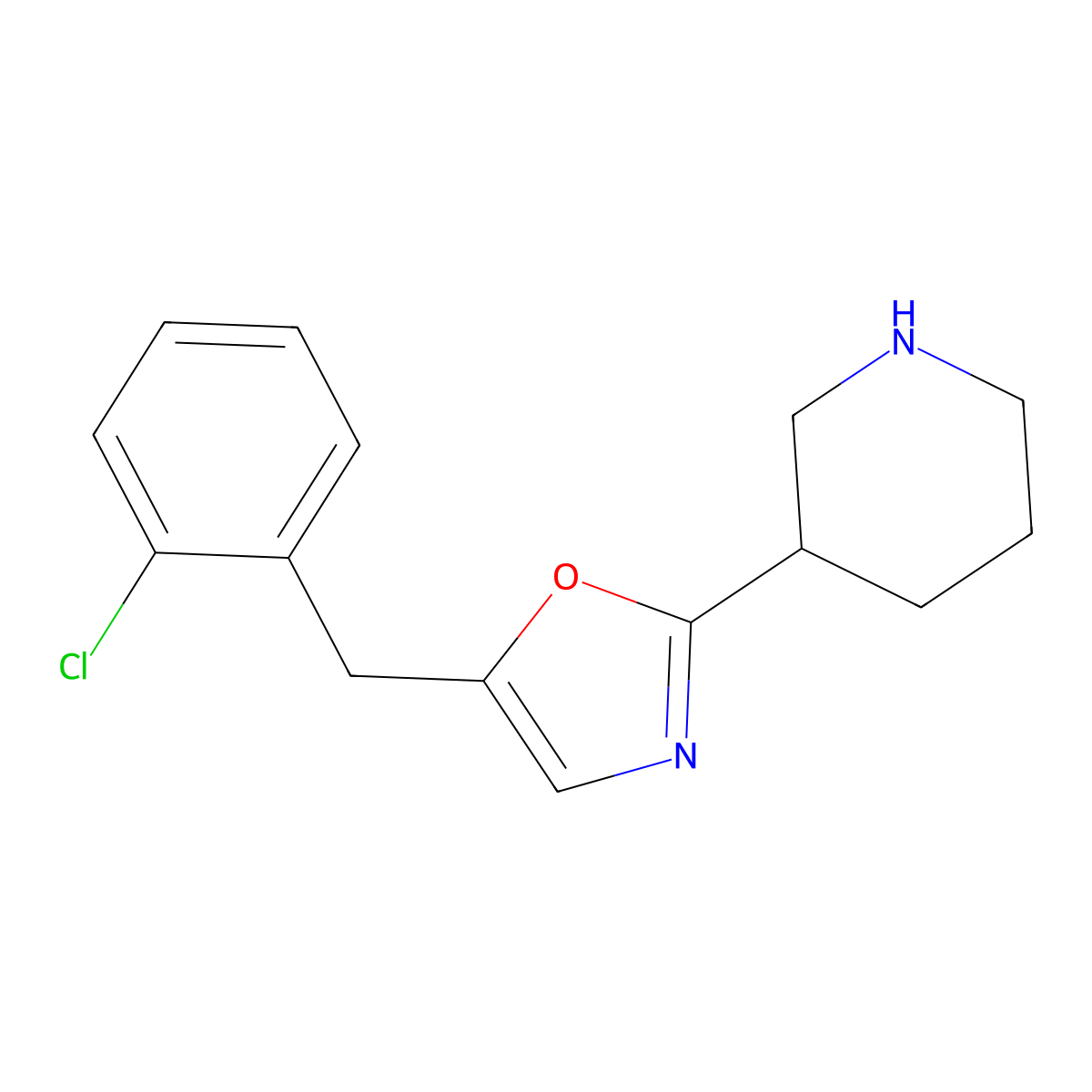 5-(2-Chlorobenzyl)-2-(piperidin-3-yl)oxazole molecular structure, CAS 1785762-31-3