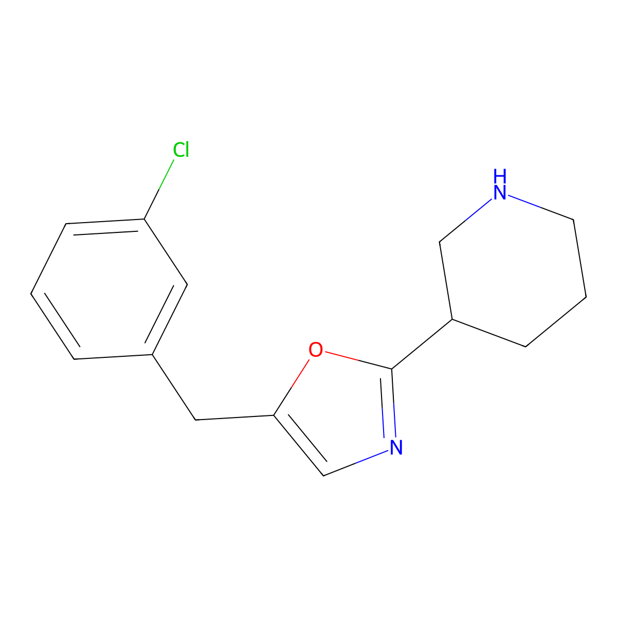 5-(3-Chlorobenzyl)-2-(piperidin-3-yl)oxazole molecular structure, CAS 1785762-54-0