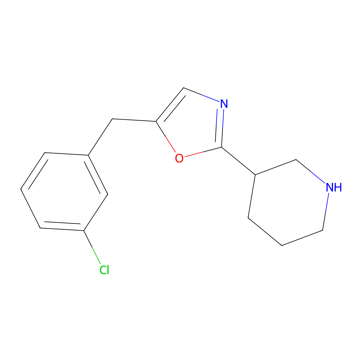 5-(3-Chlorobenzyl)-2-(piperidin-3-yl)oxazole molecular structure, CAS 1785762-54-0