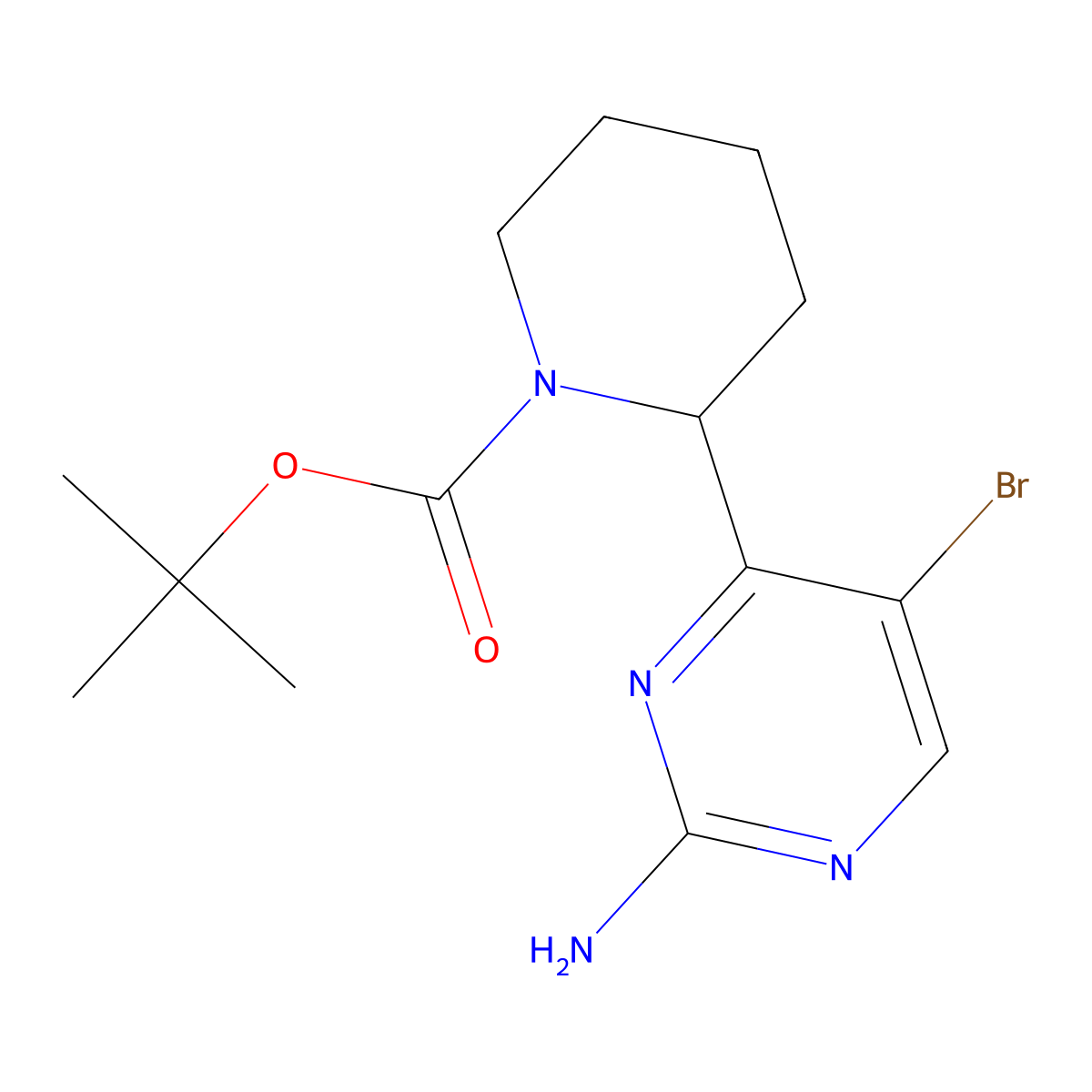 Tert-butyl 2-(2-amino-5-bromopyrimidin-4-yl)piperidine-1-carboxylate molecular structure, CAS 1785763-43-0
