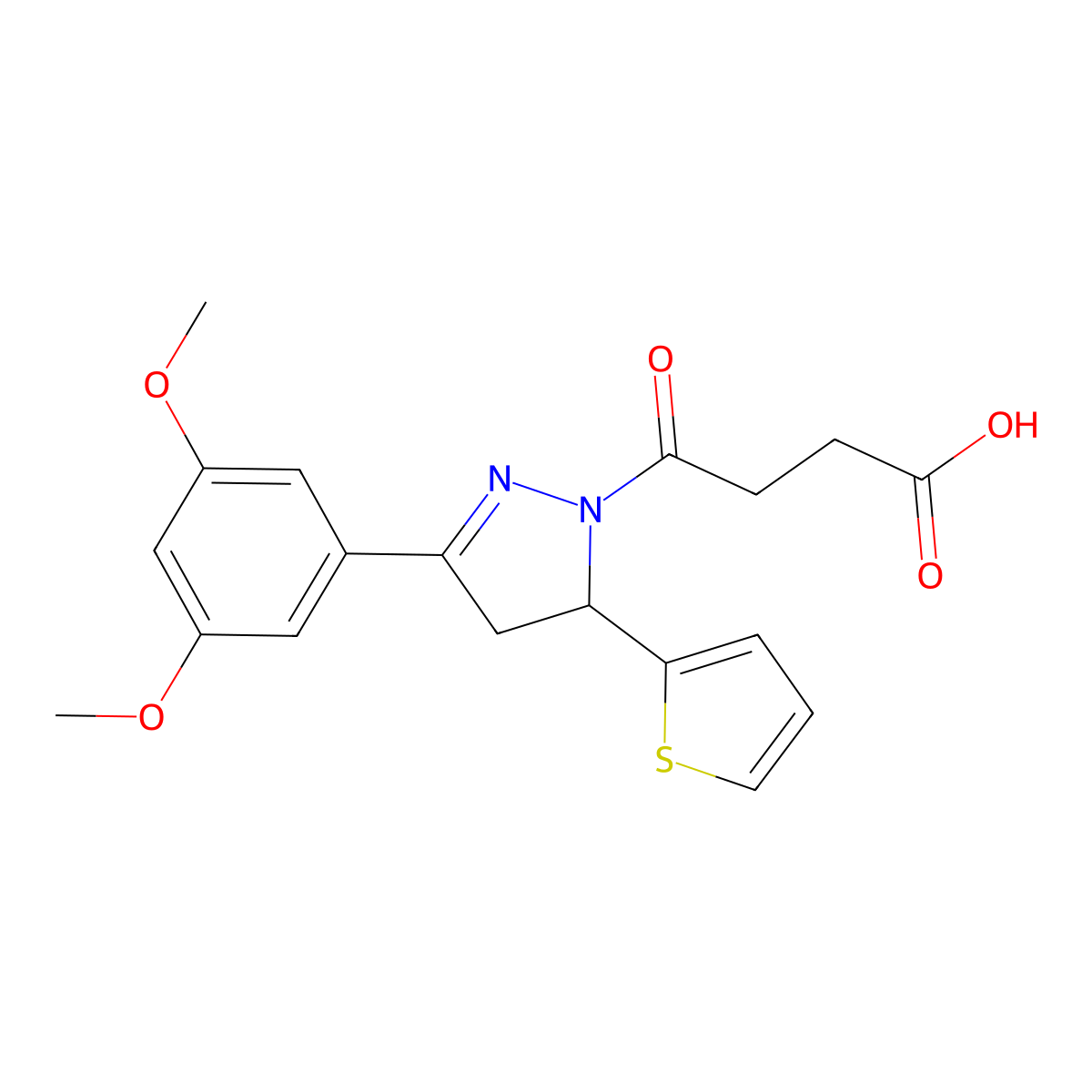 4-(3-(3,5-dimethoxyphenyl)-5-(thiophen-2-yl)-4,5-dihydro-1H-pyrazol-1-yl)-4-oxobutanoic acid molecular structure, CAS 1785764-05-7