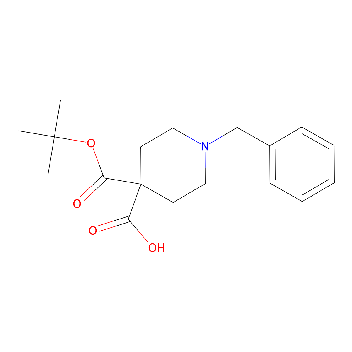 1-Benzyl-4-(tert-butoxycarbonyl)piperidine-4-carboxylic acid molecular structure, CAS 1785764-20-6