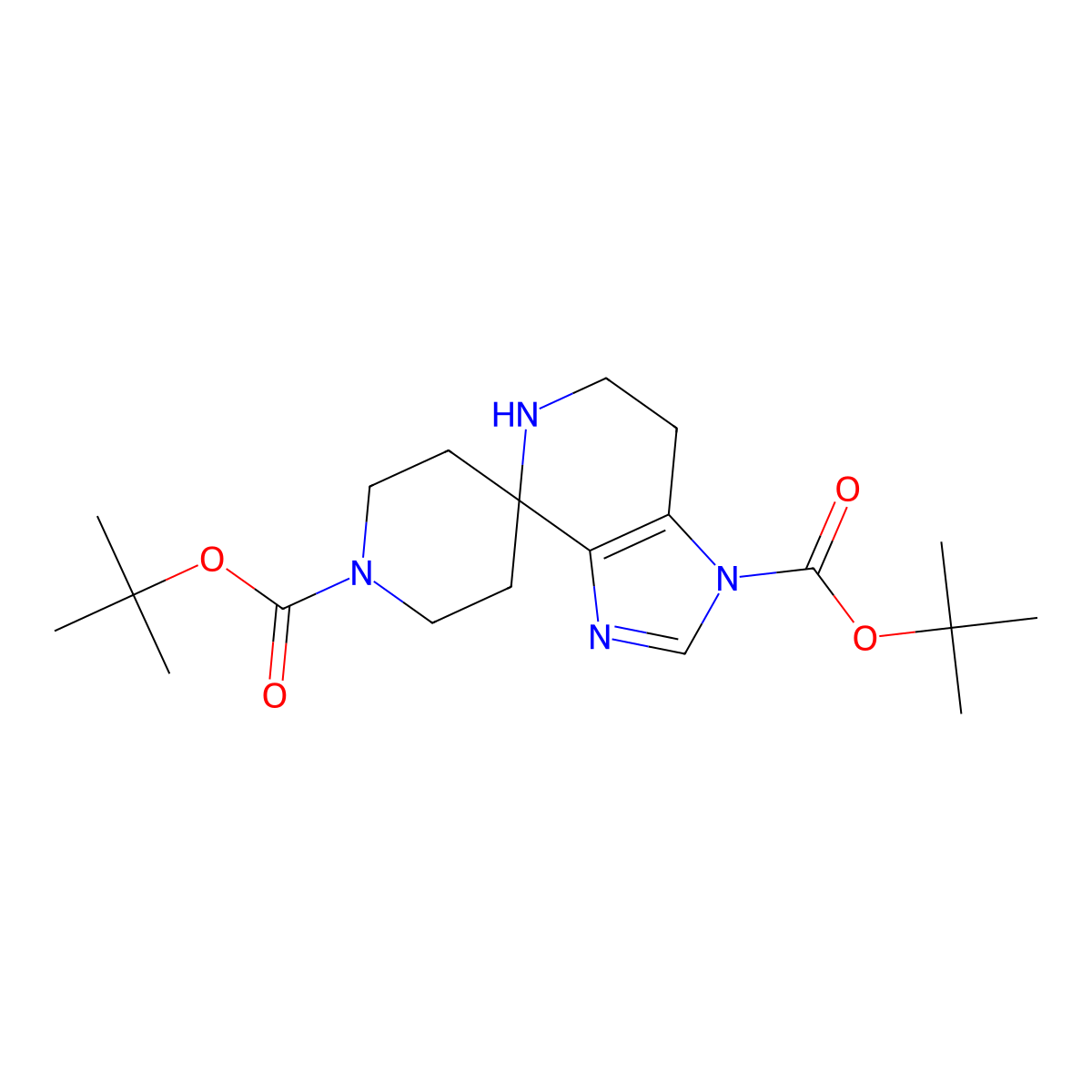 di-tert-butyl 6,7-dihydro-1'H-spiro[imidazo[4,5-c]pyridine-4,4'-piperidine]-1,1'(5H)-dicarboxylate molecular structure, CAS 1785764-61-5