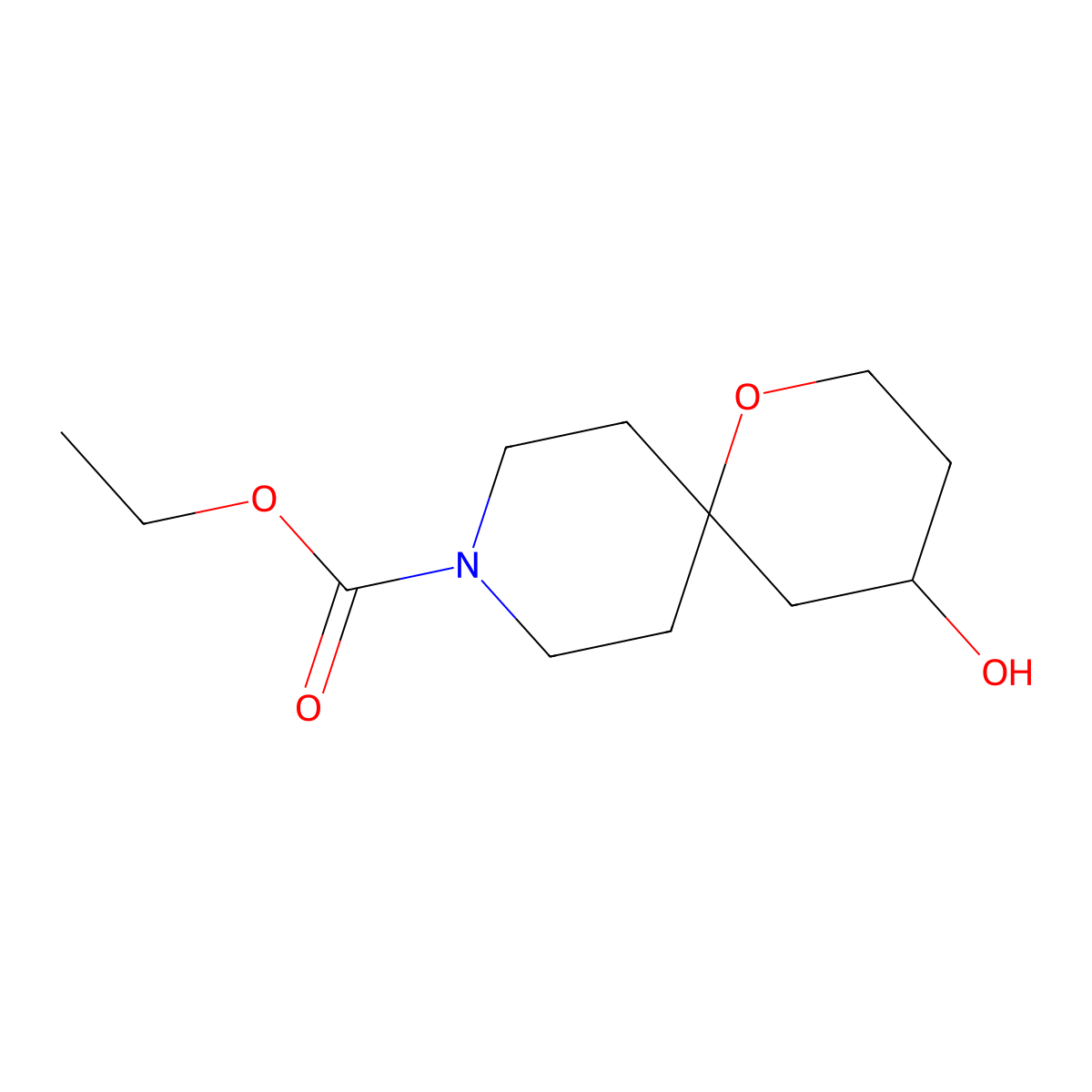 Ethyl 4-hydroxy-1-oxa-9-azaspiro[5.5]undecane-9-carboxylate molecular structure, CAS 1785764-72-8