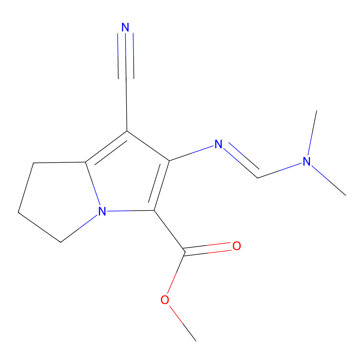 methyl 7-cyano-6-{[(1E)-(dimethylamino)methylene]amino}-2,3-dihydro-1H-pyrrolizine-5-carboxylate molecular structure, CAS 1785824-75-0