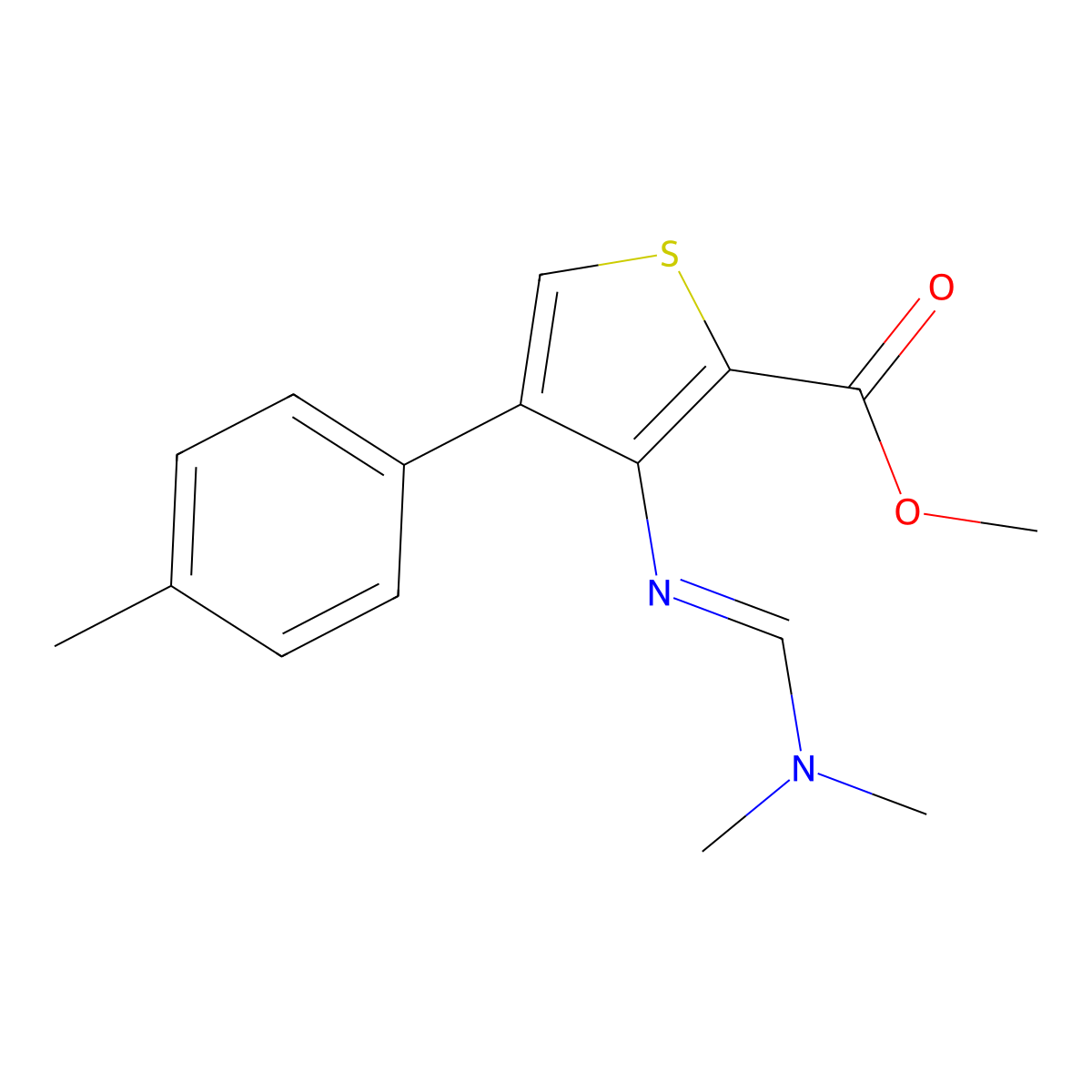methyl 3-{[(1E)-(dimethylamino)methylene]amino}-4-(4-methylphenyl)thiophene-2-carboxylate molecular structure, CAS 1785844-07-6