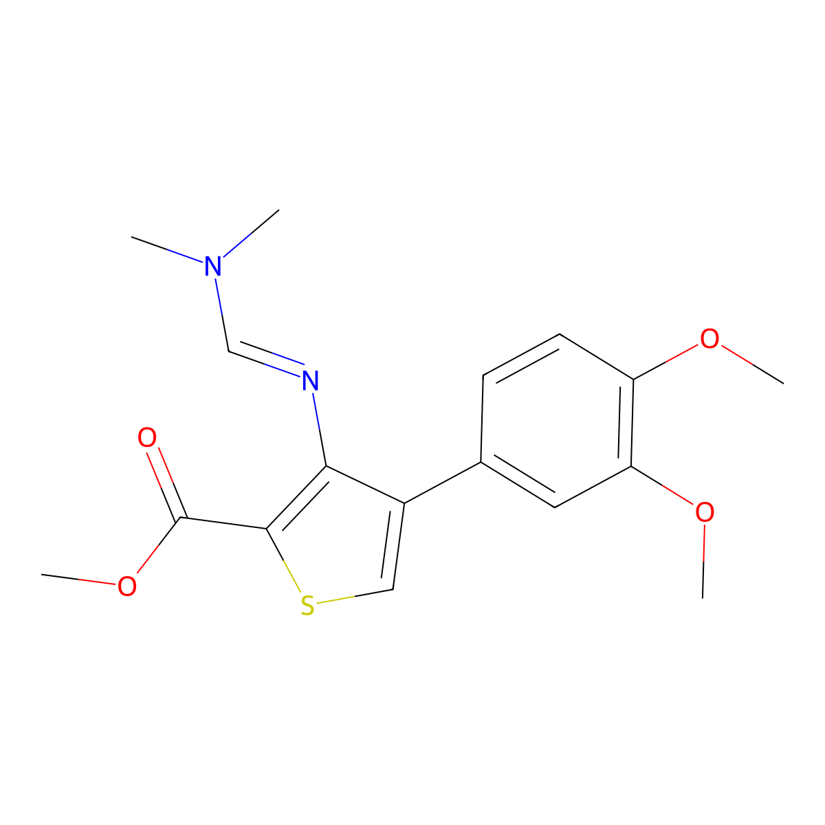methyl 4-(3,4-dimethoxyphenyl)-3-{[(1E)-(dimethylamino)methylene]amino}thiophene-2-carboxylate molecular structure, CAS 1785883-87-5