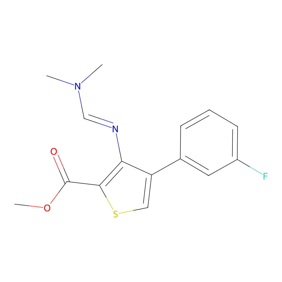 methyl 3-{[(1E)-(dimethylamino)methylene]amino}-4-(3-fluorophenyl)thiophene-2-carboxylate molecular structure, CAS 1785932-85-5