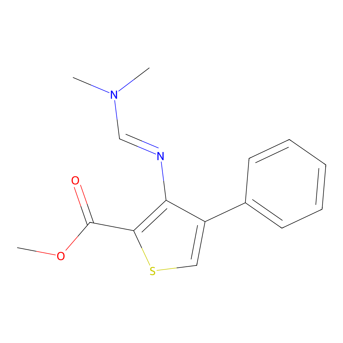 methyl 3-{[(1E)-(dimethylamino)methylene]amino}-4-phenylthiophene-2-carboxylate molecular structure, CAS 1785934-36-2
