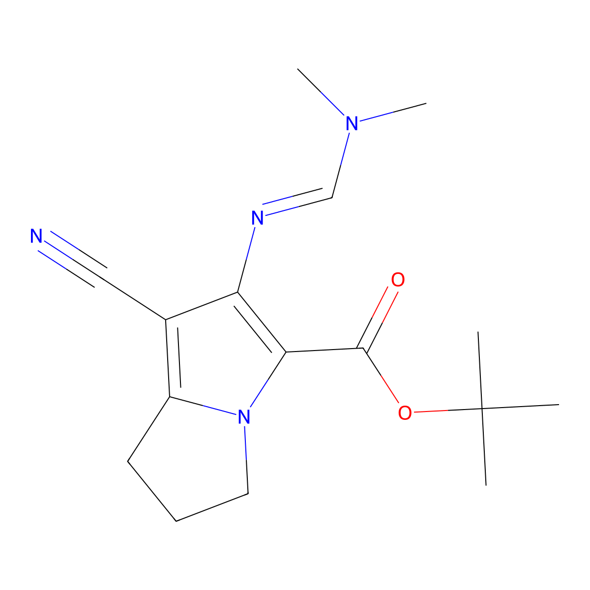 tert-butyl 7-cyano-6-{[(1E)-(dimethylamino)methylene]amino}-2,3-dihydro-1H-pyrrolizine-5-carboxylate molecular structure, CAS 1785961-71-8