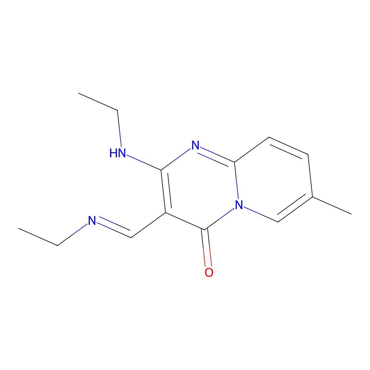 2-(ethylamino)-3-[(1E)-(ethylimino)methyl]-7-methyl-4H-pyrido[1,2-a]pyrimidin-4-one molecular structure, CAS 1785975-35-0