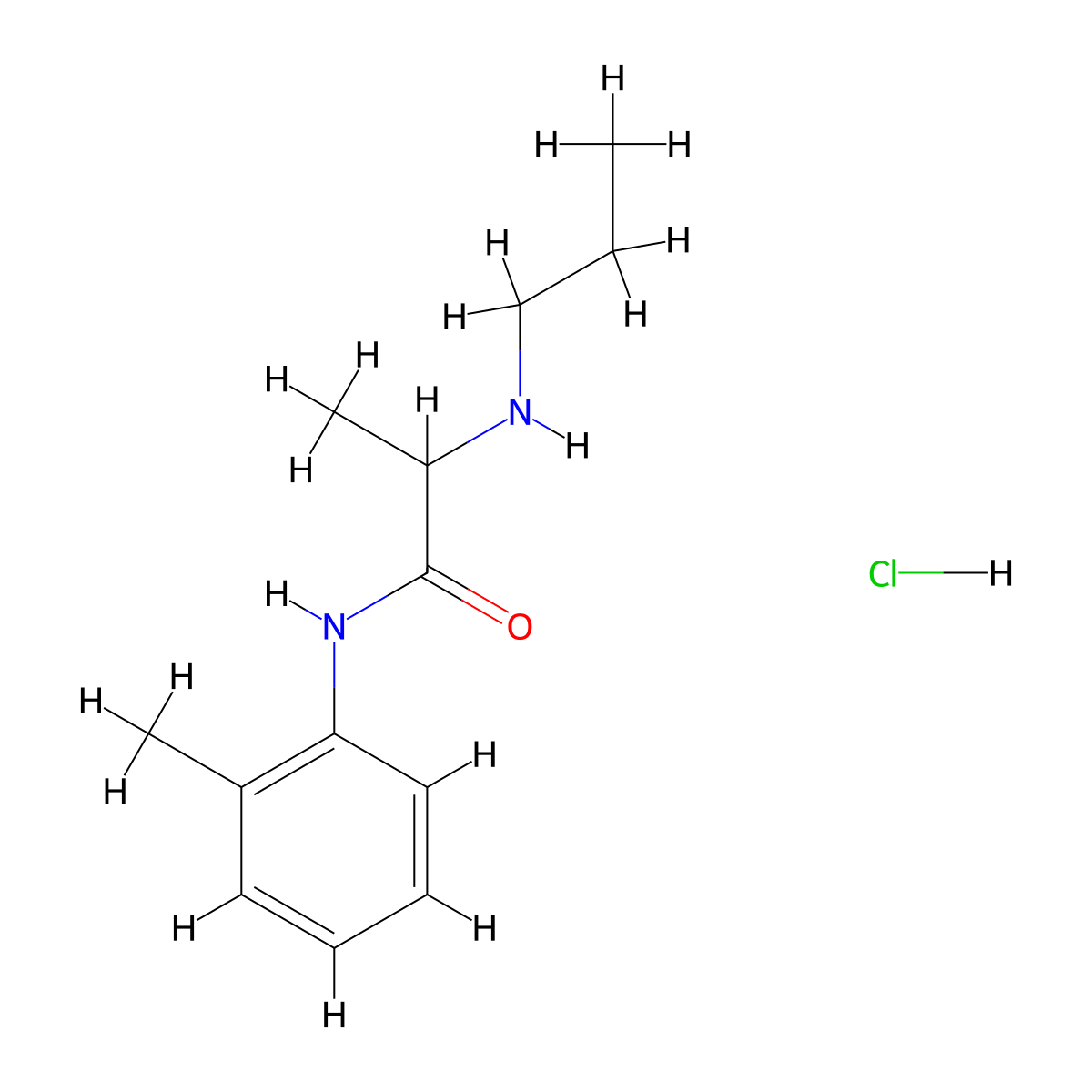 Prilocaine Hydrochloride molecular structure, CAS 1786-81-8