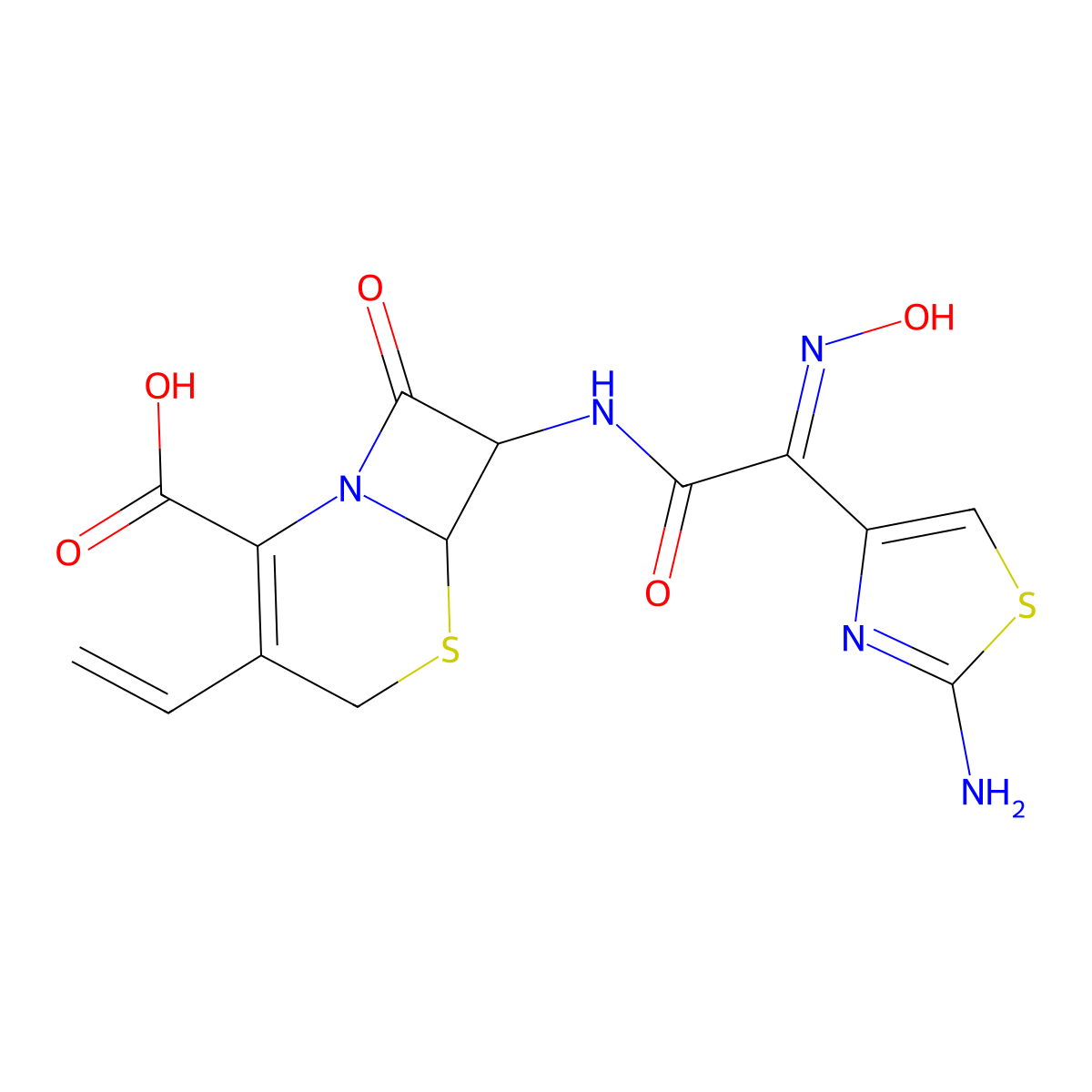 7-[[2-(2-Amino-1,3-thiazol-4-yl)-2-hydroxyiminoacetyl]amino]-3-ethenyl-8-oxo-5-thia-1-azabicyclo[4.2.0]oct-2-ene-2-carboxylic acid molecular structure, CAS 178601-89-3