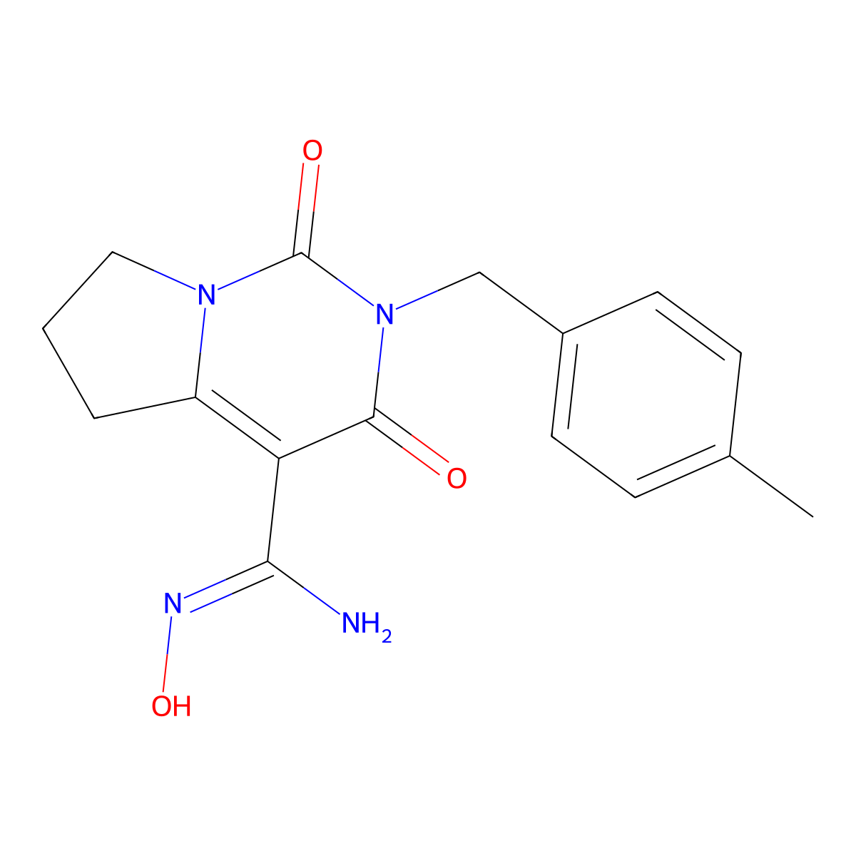 N'-hydroxy-2-(4-methylbenzyl)-1,3-dioxo-1,2,3,5,6,7-hexahydropyrrolo[1,2-c]pyrimidine-4-carboximidamide molecular structure, CAS 1786061-61-7