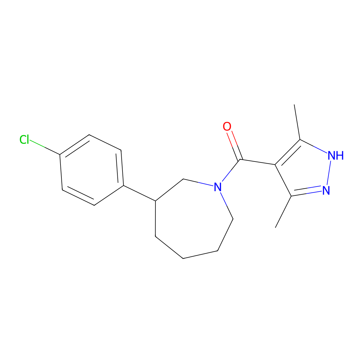 (3-(4-chlorophenyl)azepan-1-yl)(3,5-dimethyl-1H-pyrazol-4-yl)methanone molecular structure, CAS 1786203-29-9