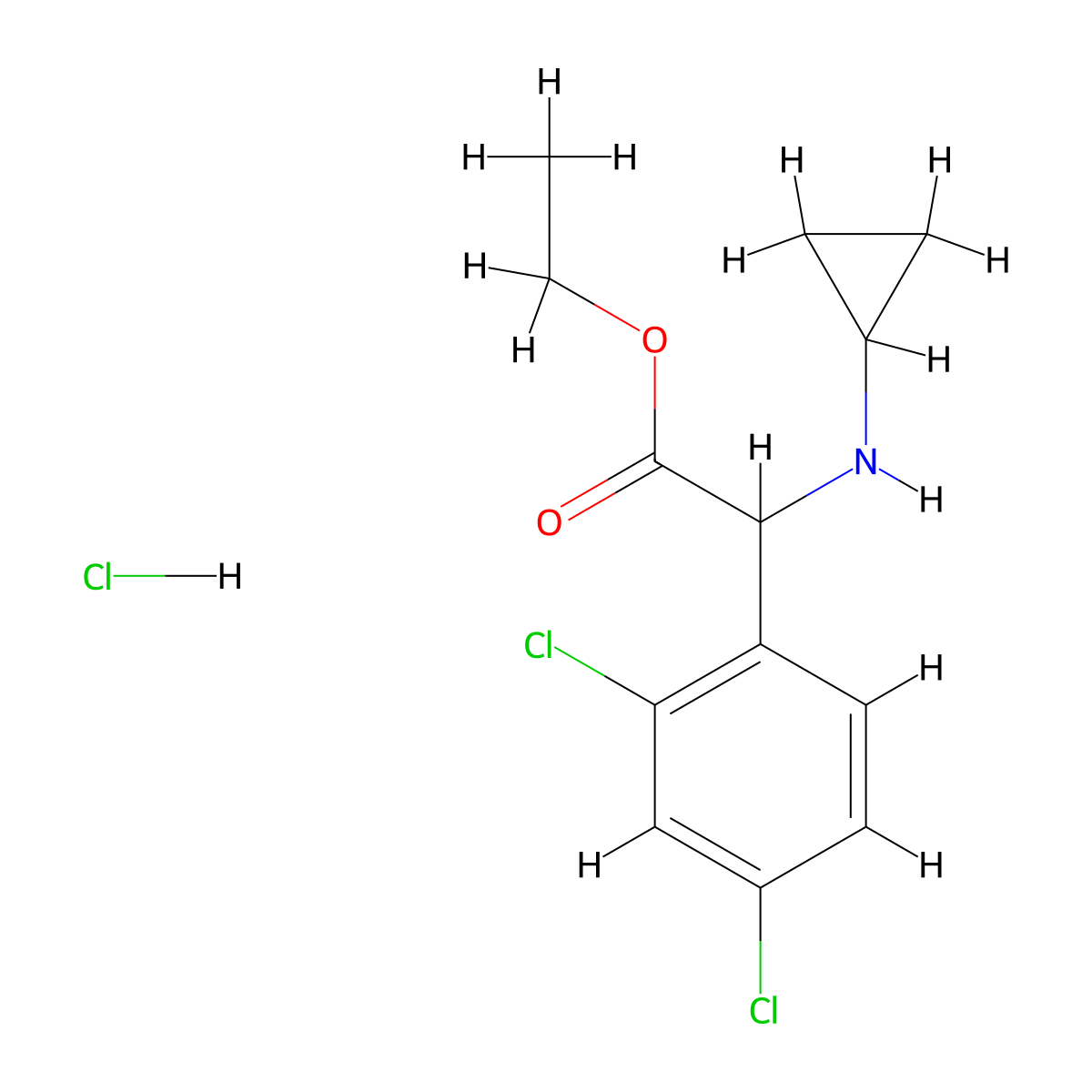 Ethyl 2-(cyclopropylamino)-2-(2,4-dichlorophenyl)acetate hydrochloride molecular structure, CAS 1786209-63-9