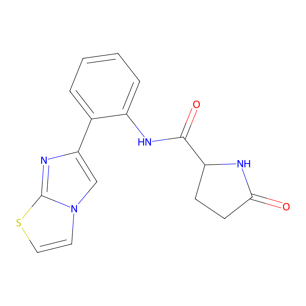 N-(2-(imidazo[2,1-b]thiazol-6-yl)phenyl)-5-oxopyrrolidine-2-carboxamide molecular structure, CAS 1786210-68-1