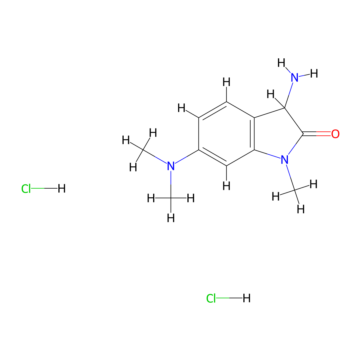 3-amino-6-(dimethylamino)-1-methyl-2,3-dihydro-1H-indol-2-one dihydrochloride molecular structure, CAS 1786215-62-0