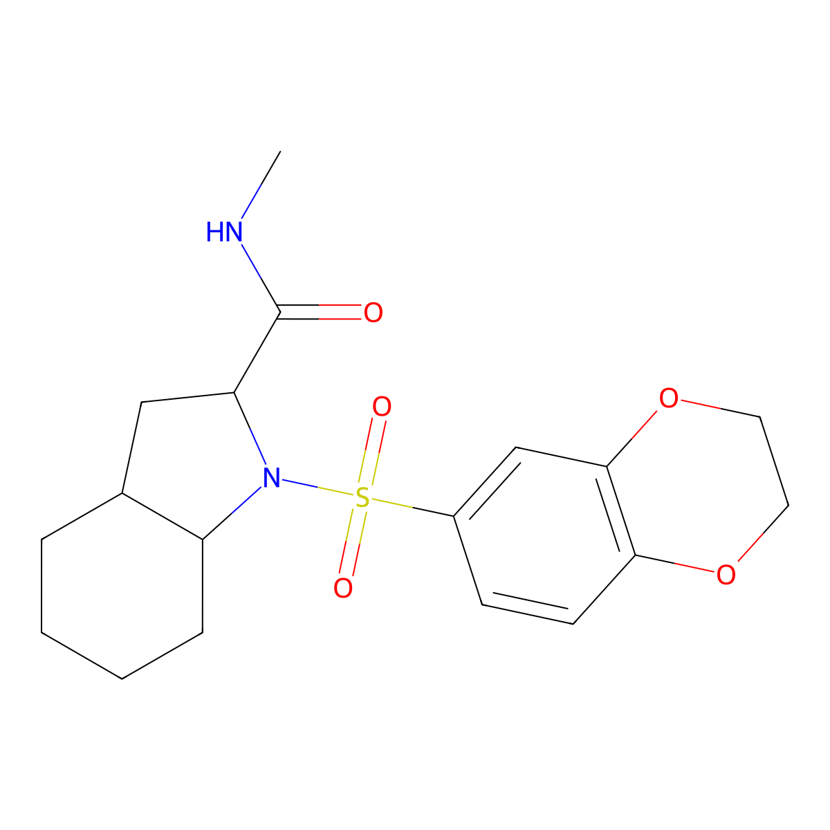1-(2,3-dihydro-1,4-benzodioxine-6-sulfonyl)-N-methyl-octahydro-1H-indole-2-carboxamide molecular structure, CAS 1786216-24-7