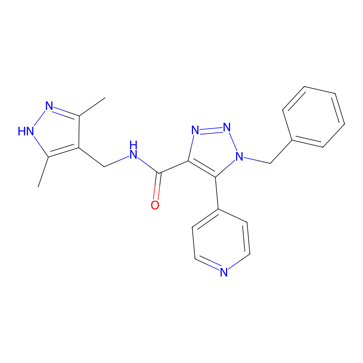 1-benzyl-N-((3,5-dimethyl-1H-pyrazol-4-yl)methyl)-5-(pyridin-4-yl)-1H-1,2,3-triazole-4-carboxamide molecular structure, CAS 1786222-39-6