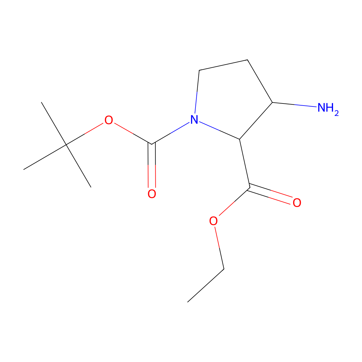 1-Tert-butyl 2-ethyl 3-aminopyrrolidine-1,2-dicarboxylate molecular structure, CAS 1786226-93-4