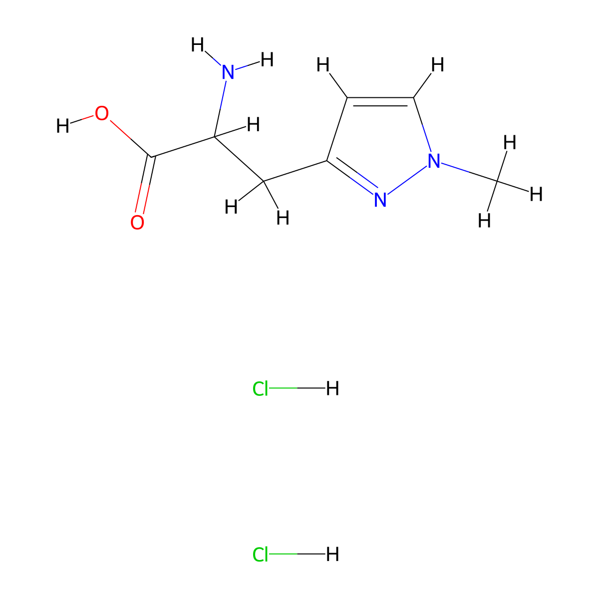 2-amino-3-(1-methyl-1H-pyrazol-3-yl)propanoic acid dihydrochloride molecular structure, CAS 1786245-29-1