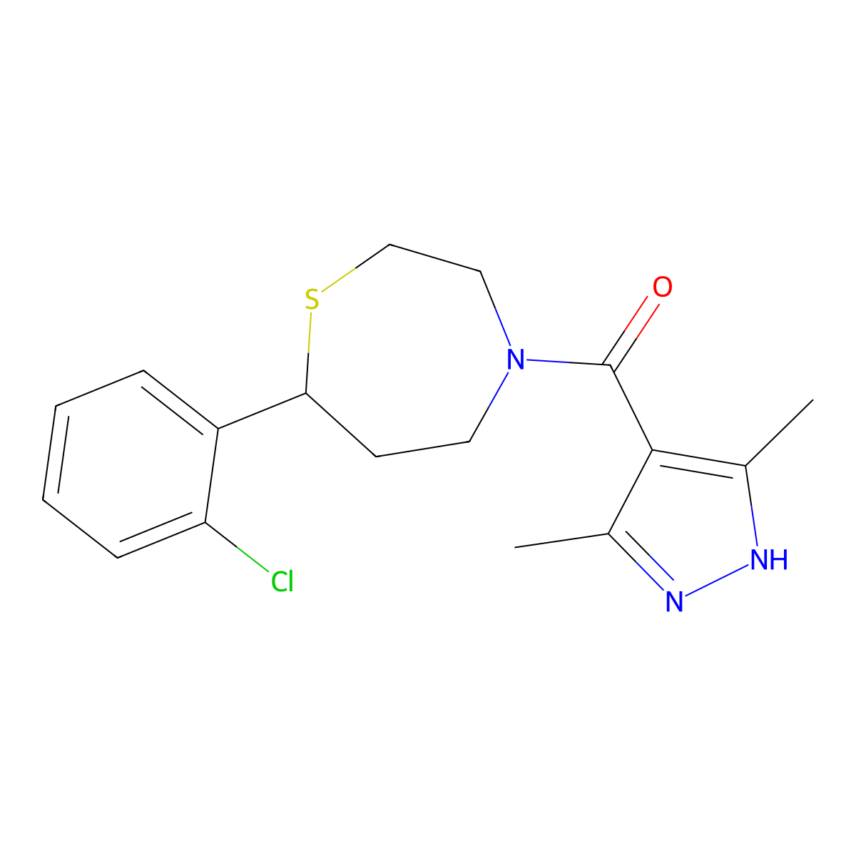 (7-(2-chlorophenyl)-1,4-thiazepan-4-yl)(3,5-dimethyl-1H-pyrazol-4-yl)methanone molecular structure, CAS 1786247-81-1