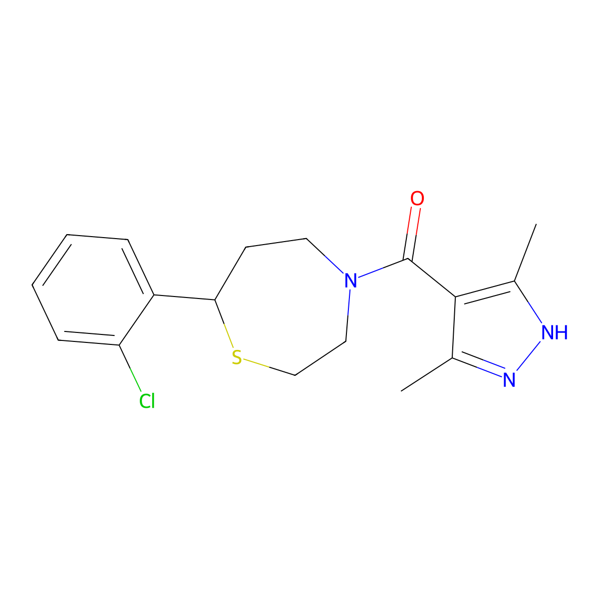 (7-(2-chlorophenyl)-1,4-thiazepan-4-yl)(3,5-dimethyl-1H-pyrazol-4-yl)methanone molecular structure, CAS 1786247-81-1