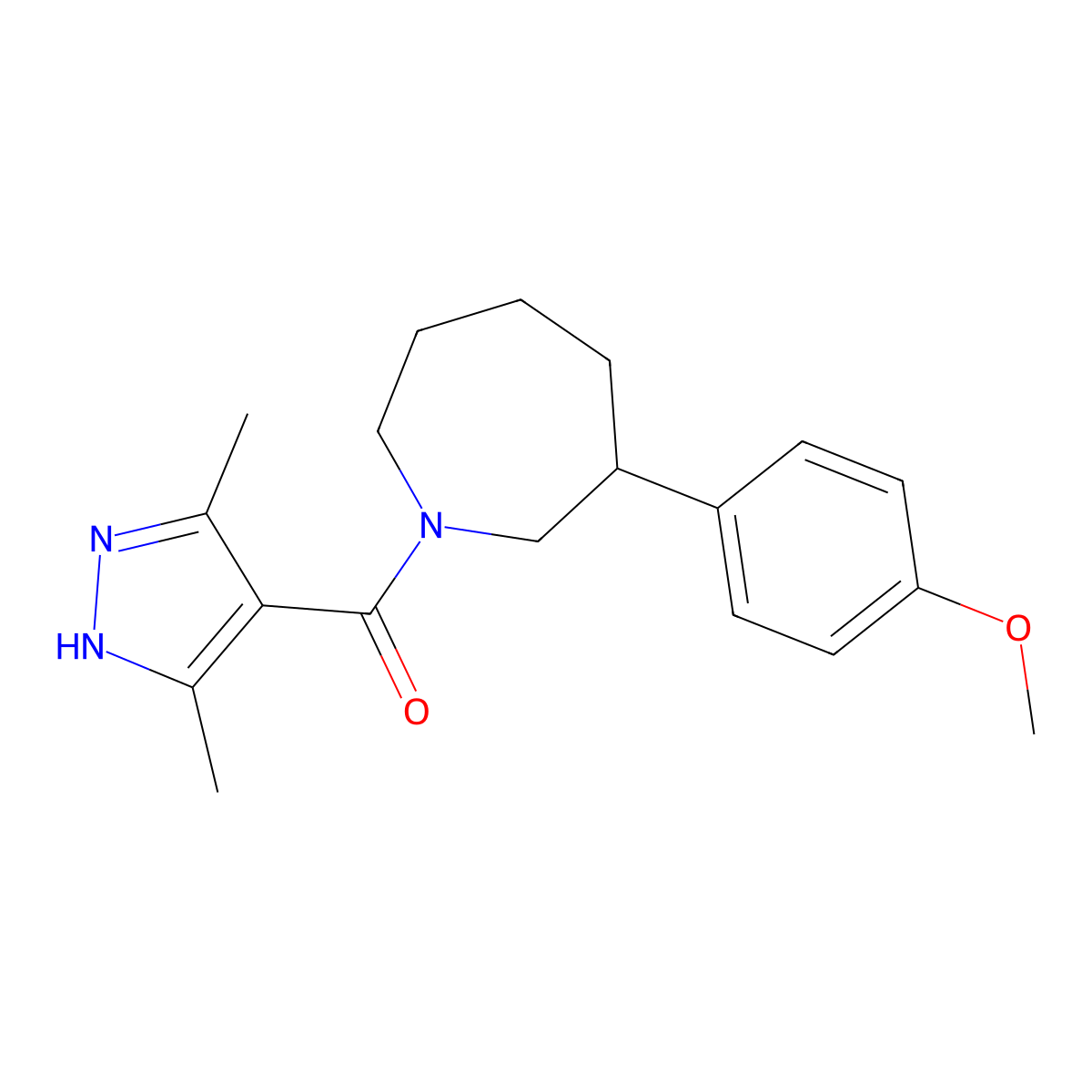 (3,5-dimethyl-1H-pyrazol-4-yl)(3-(4-methoxyphenyl)azepan-1-yl)methanone molecular structure, CAS 1786253-83-5