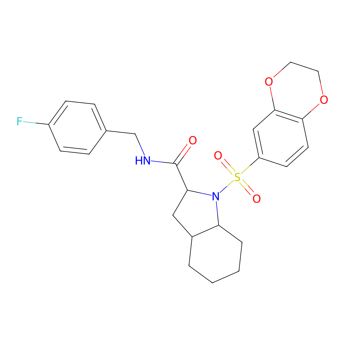 1-(2,3-dihydro-1,4-benzodioxine-6-sulfonyl)-N-[(4-fluorophenyl)methyl]-octahydro-1H-indole-2-carboxamide molecular structure, CAS 1786258-76-1