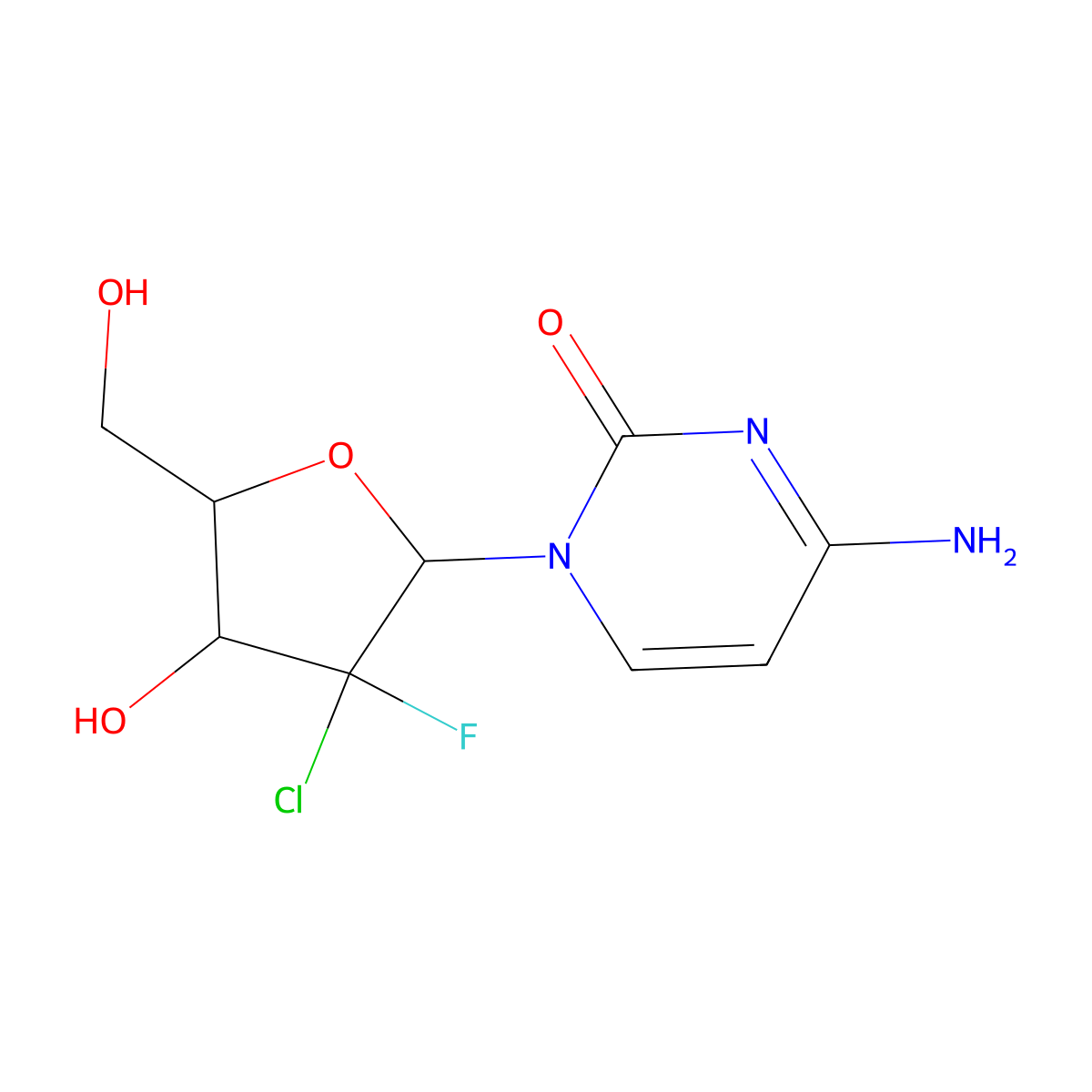 4-Amino-1-((2R,3S,4R,5R)-3-chloro-3-fluoro-4-hydroxy-5-(hydroxymethyl)tetrahydrofuran-2-yl)pyrimidin-2(1H)-one molecular structure, CAS 1786426-19-4