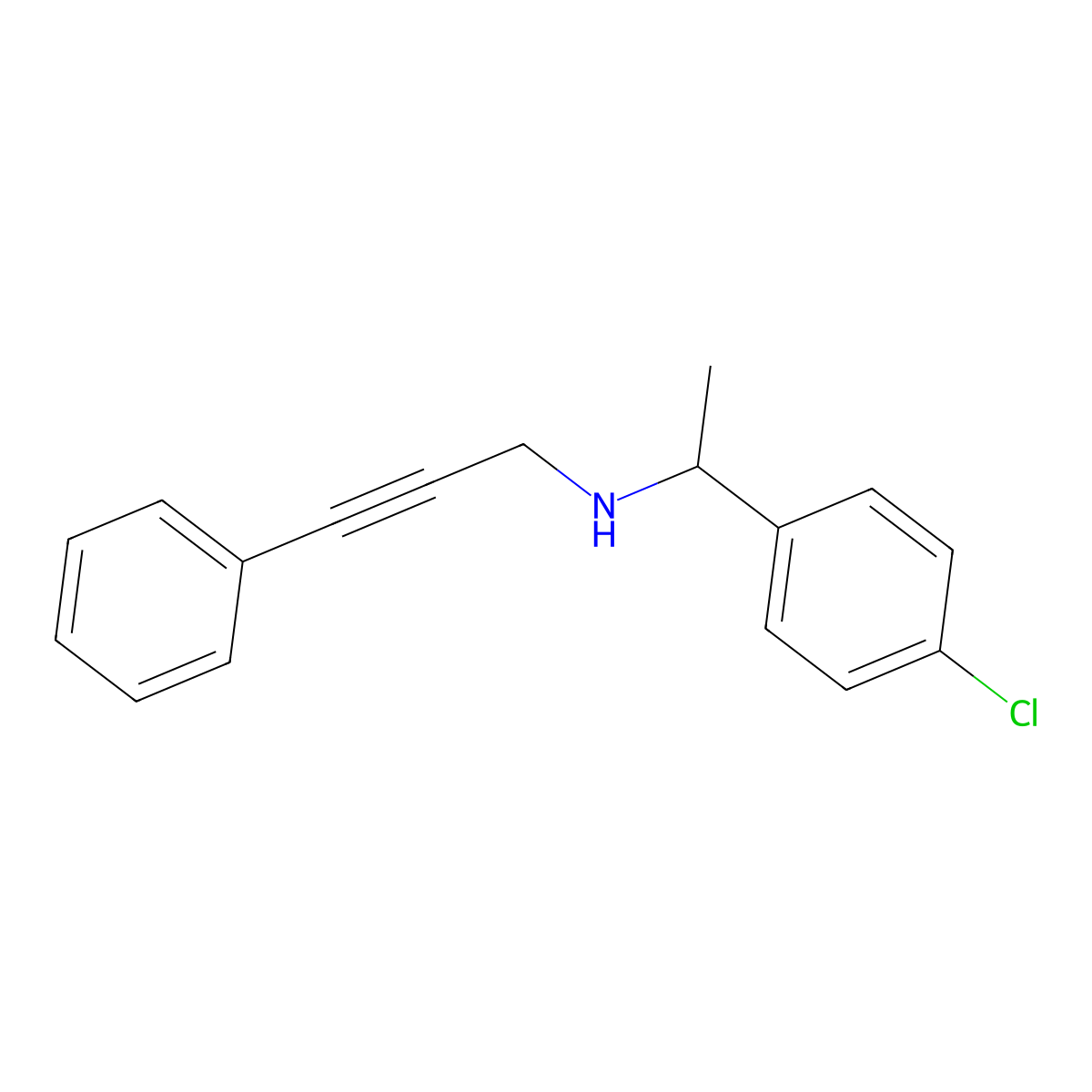 N-[(1R)-1-(4-Chlorophenyl)ethyl]-3-phenylprop-2-yn-1-amine molecular structure, CAS 1786603-15-3