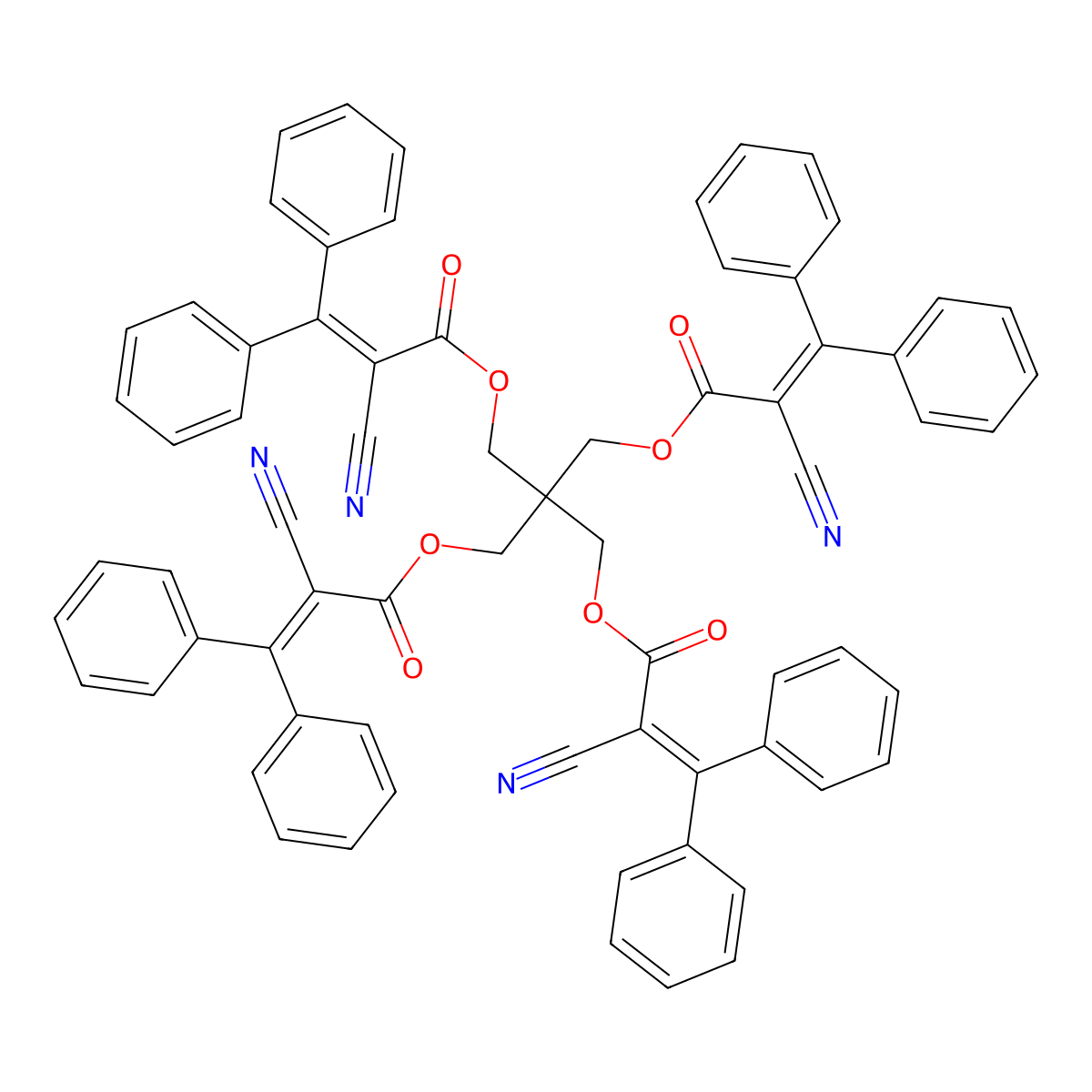 2-Propenoic acid, 2-cyano-3,3-diphenyl-2,2-bis(((2-cyano-1-oxo-3,3-diphenyl-2-propenyl)oxy)methyl)-1,3-propanediyl ester molecular structure, CAS 178671-58-4
