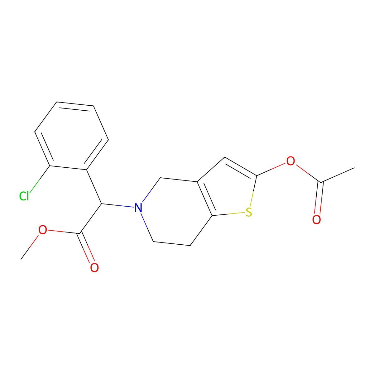 methyl 2-(2-acetoxy-6,7-dihydrothieno(3,2-c)pyridin-5(4H)-yl)-2-(2-chlorophenyl)acetate molecular structure, CAS 178688-44-3