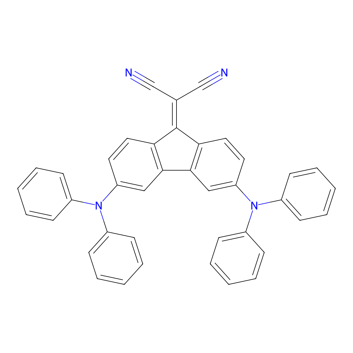 2-(3,6-Bis(diphenylamino)-9H-fluoren-9-ylidene)malononitrile molecular structure, CAS 1787250-55-8