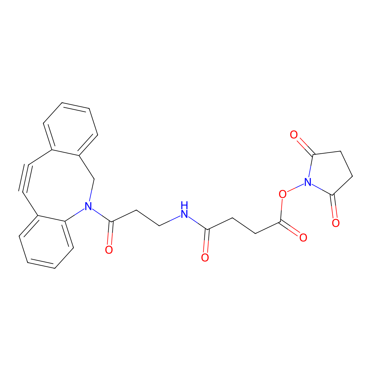 Butanoic acid, 4-[[3-(11,12-didehydrodibenz[b,f]azocin-5(6H)-yl)-3-oxopropyl]amino]-4-oxo-, 2,5-dioxo-1-pyrrolidinyl ester molecular structure, CAS 1787252-03-2